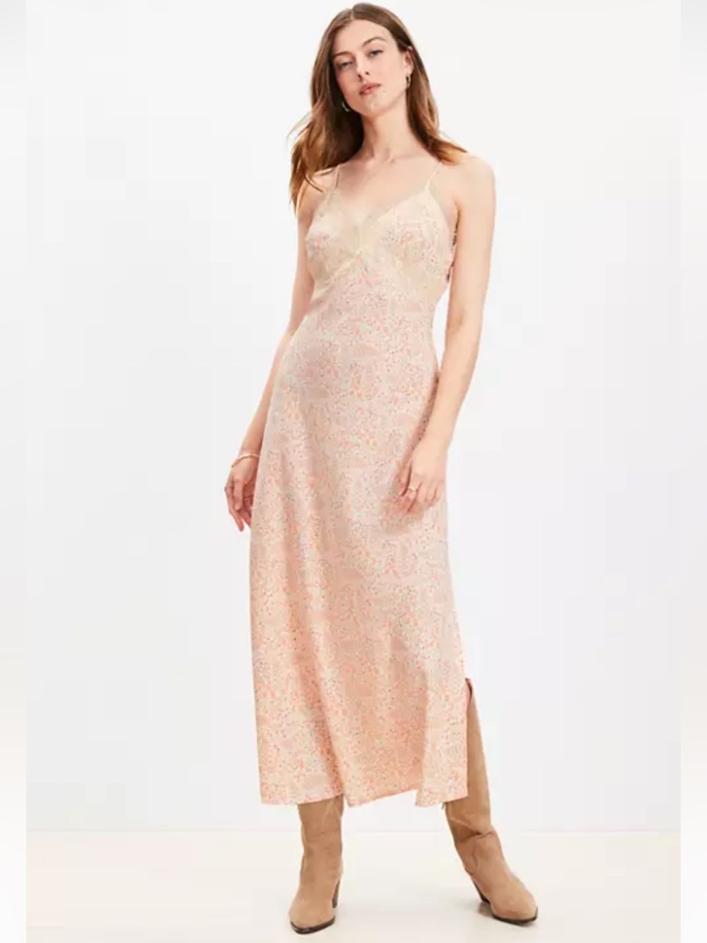 NWOT Paisley Lace Trim Midi Slip Dress